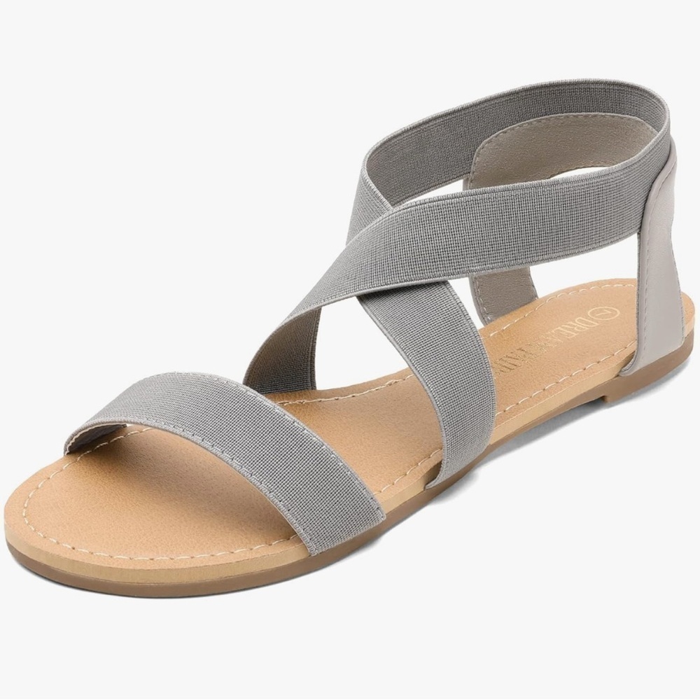 DREAM PAIRS womens ELATICA-6 flat sandal, size 7, gray